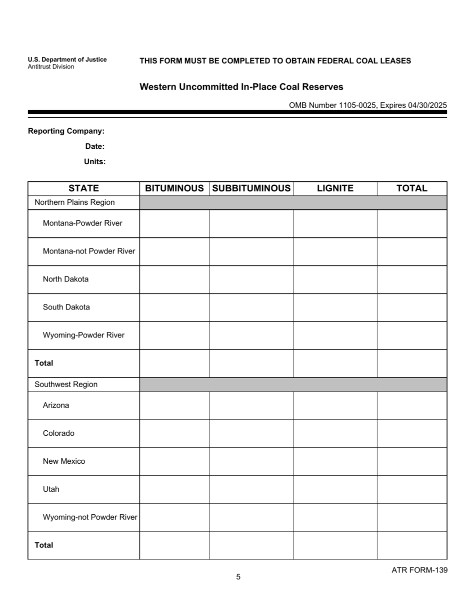 Form ATR-139 Western Federal Coal Lease Form, Page 5