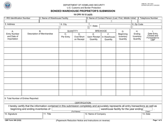 CBP Form 300 &quot;Bonded Warehouse Proprietor's Submission&quot;