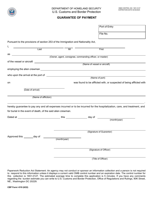 CBP Form I-510 Guarantee of Payment
