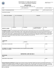 Document preview: CBP Form 3485 Lien Notice