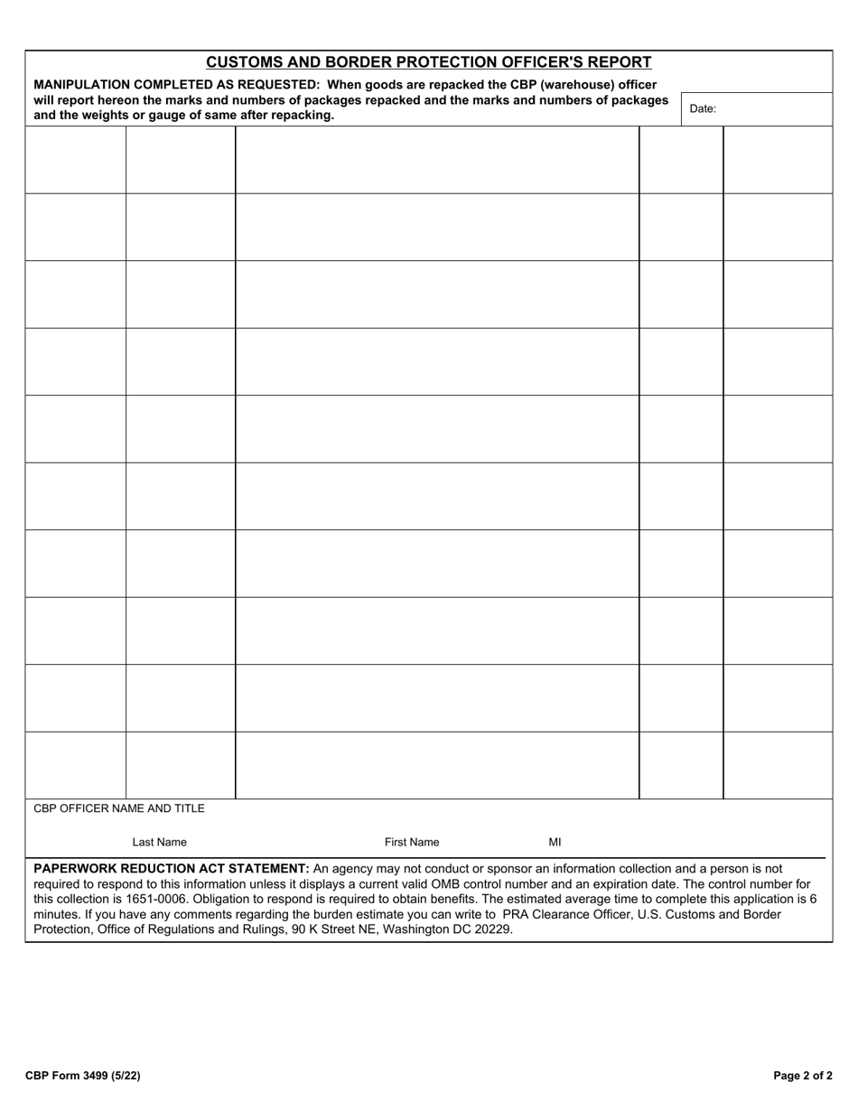 CBP Form 3499 Application and Approval to Manipulate, Examine, Sample or Transfer Goods, Page 2