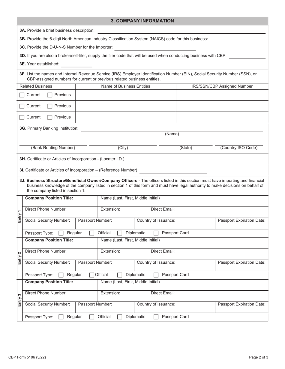 CBP Form 5106 Download Fillable PDF or Fill Online Create/Update ...