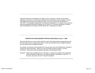 CBP Form 7509 Air Cargo Manifest, Page 2