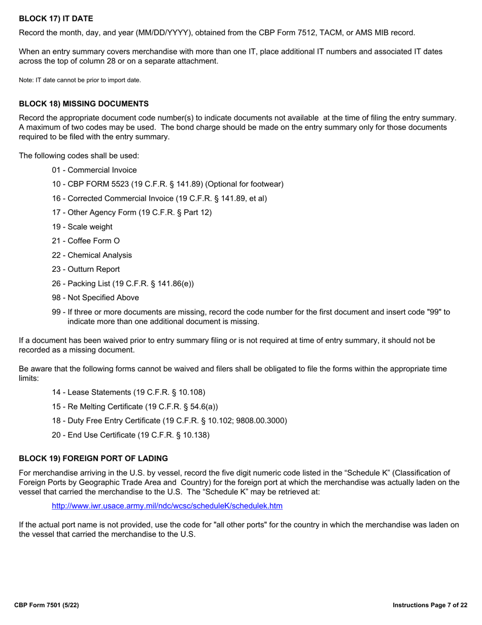 CBP Form 7501 Download Fillable PDF Or Fill Online Entry Summary ...