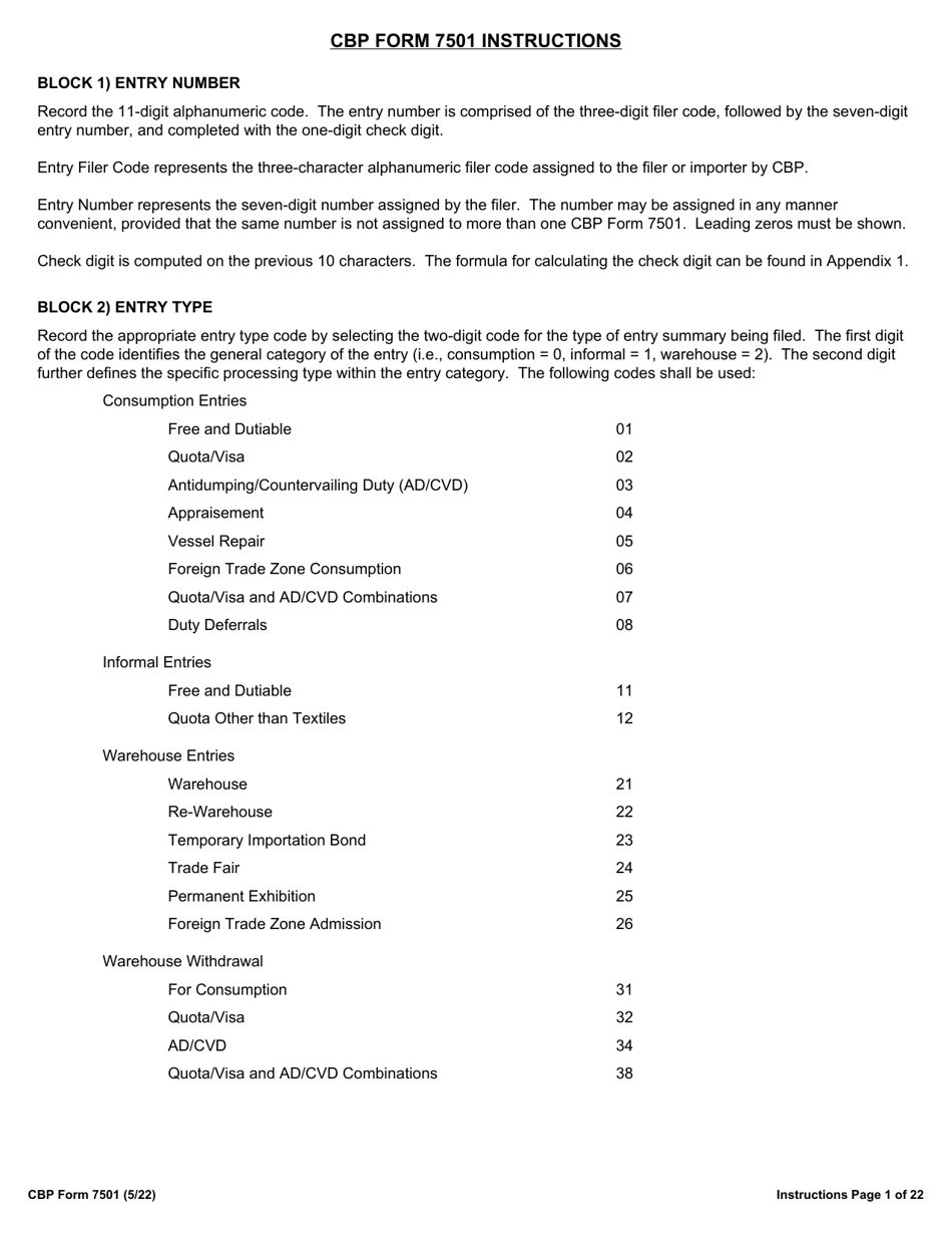 CBP Form 7501 Download Fillable PDF or Fill Online Entry Summary ...