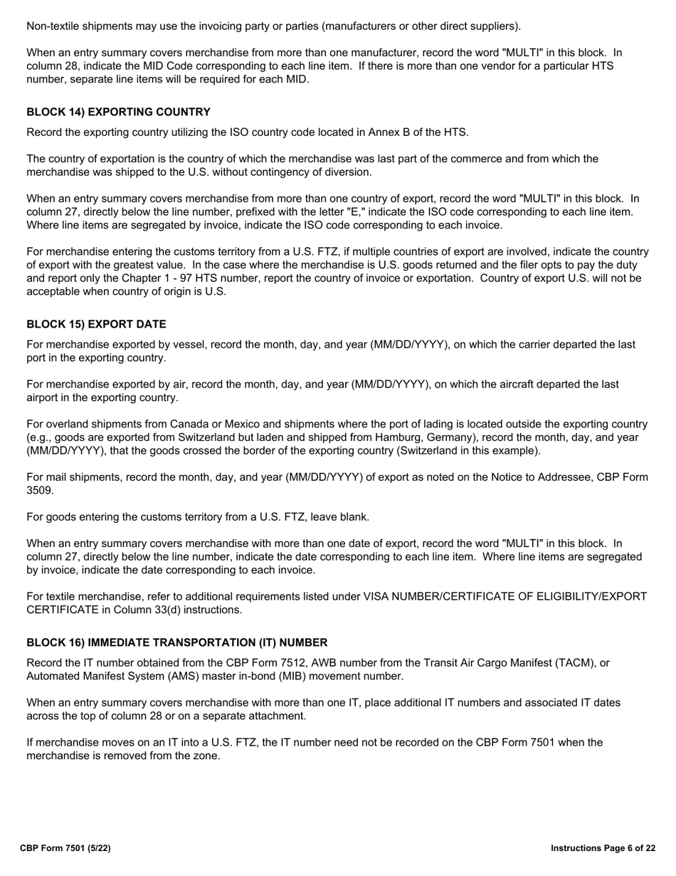 CBP Form 7501 Entry Summary, Page 9