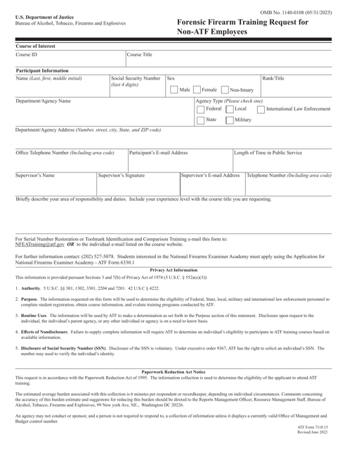 ATF Form 7110.15 Forensic Firearm Training Request for Non-ATF Employees