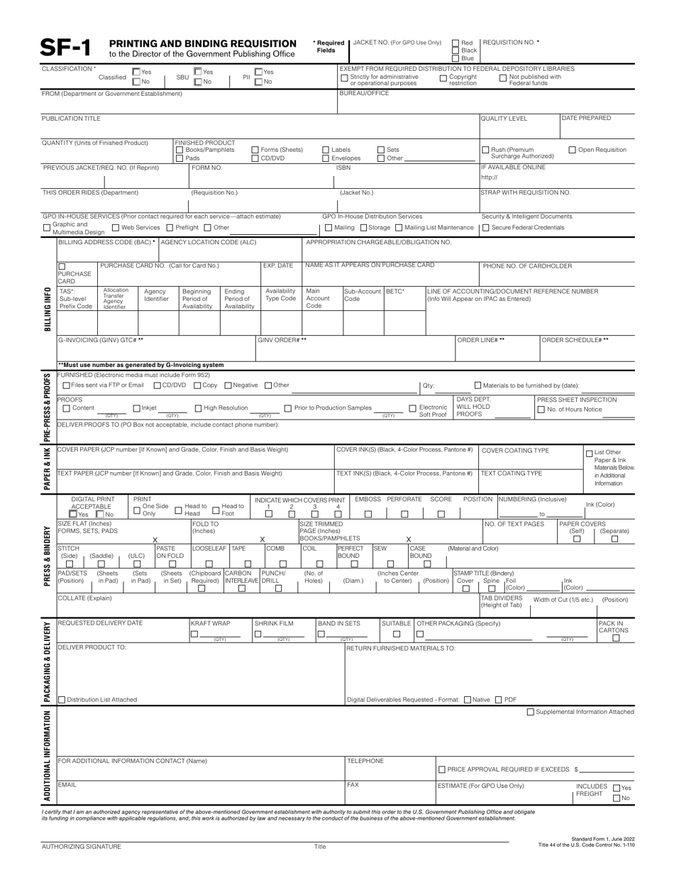 GPO Form SF-1 Printing and Binding Requisition, Page 1