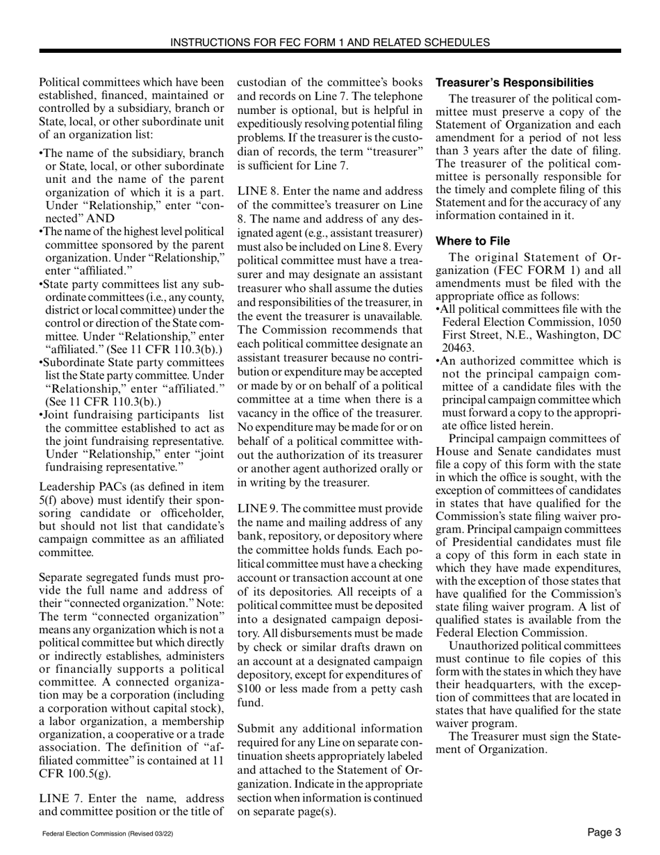 Instructions for FEC Form 1 Statement of Organization, Page 3