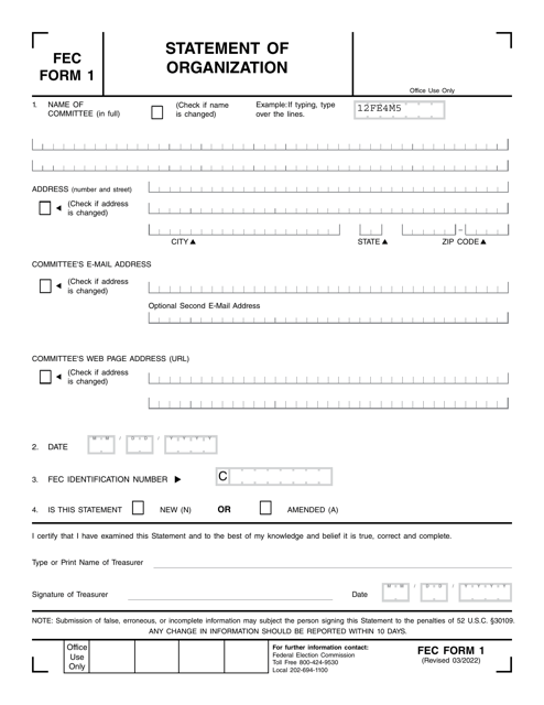FEC Form 1  Printable Pdf