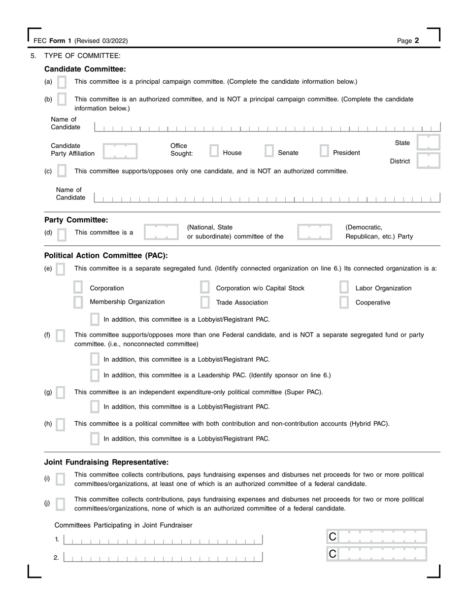 FEC Form 1 Download Fillable PDF or Fill Online Statement of ...