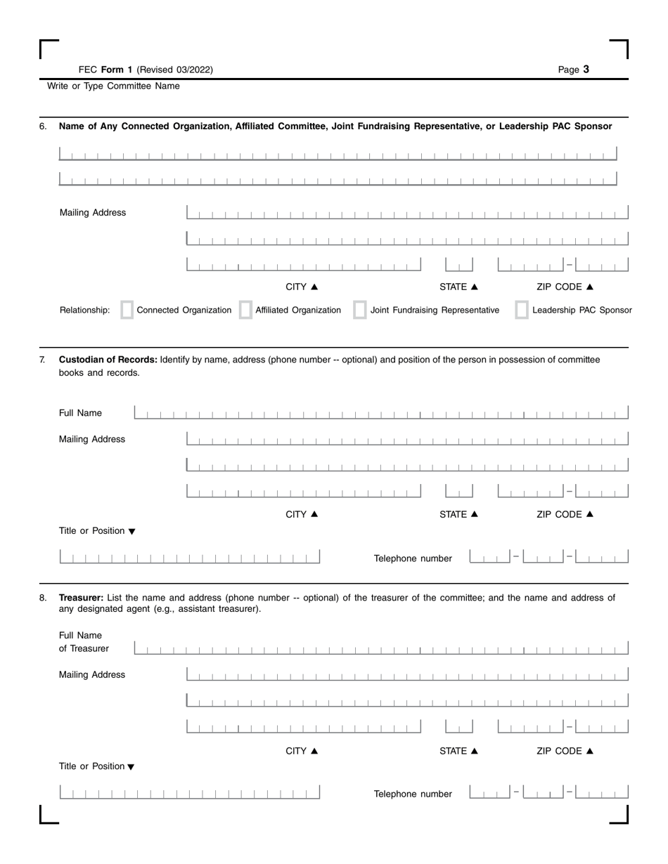 FEC Form 1 Statement of Organization, Page 3
