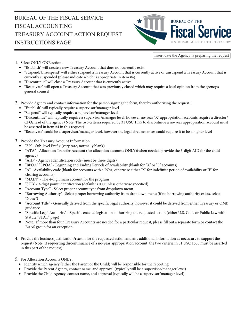 FS Form 000109 Treasury Account Action Request, Page 2