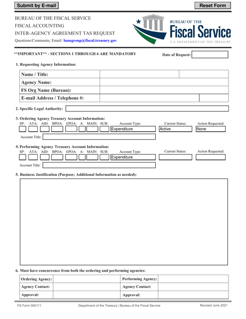 Document preview: FS Form 000111 Inter-Agency Agreement Tas Request