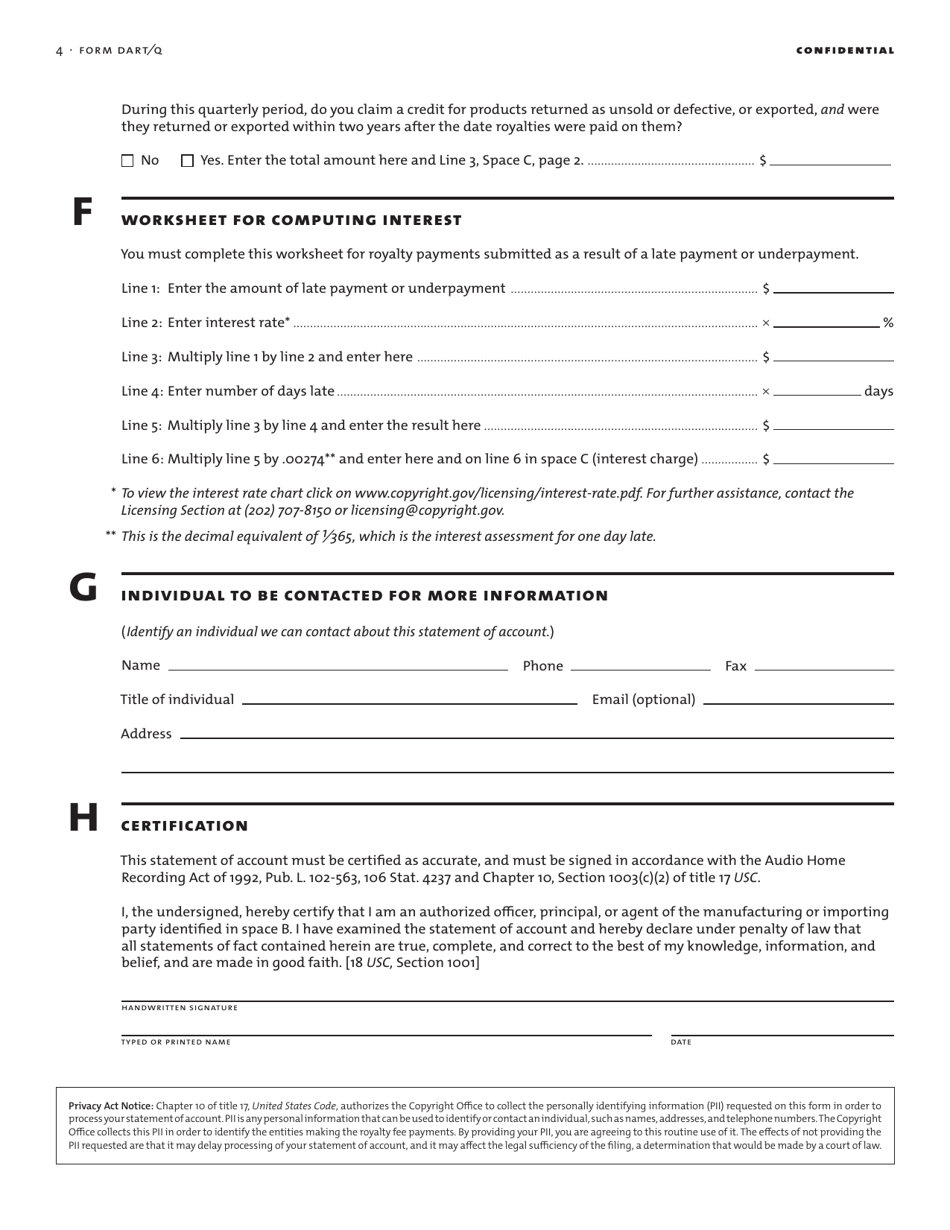 Form DART / Q Quarterly Statement of Account 5 for Digital Audio Recording Products, Page 6