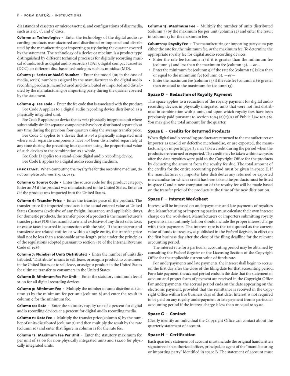 Form DART / Q Quarterly Statement of Account 5 for Digital Audio Recording Products, Page 8