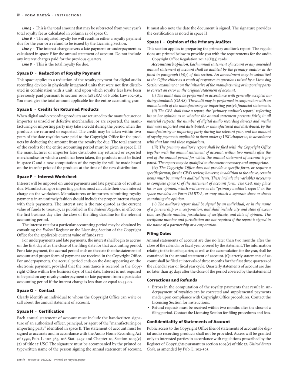 Form DART / A Annual Statement of Account for Digital Audio Recording Products, Page 12