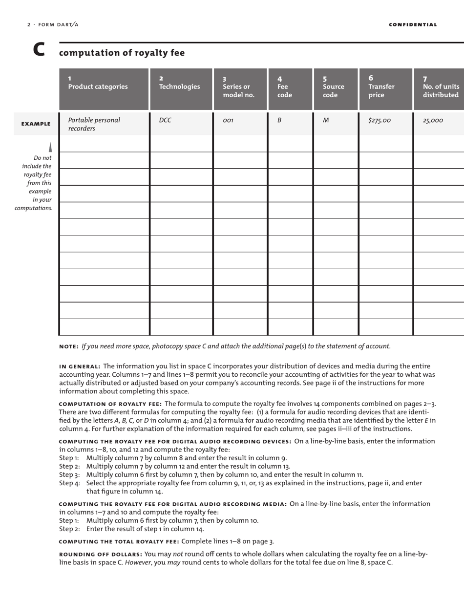 Form DART / A Annual Statement of Account for Digital Audio Recording Products, Page 4