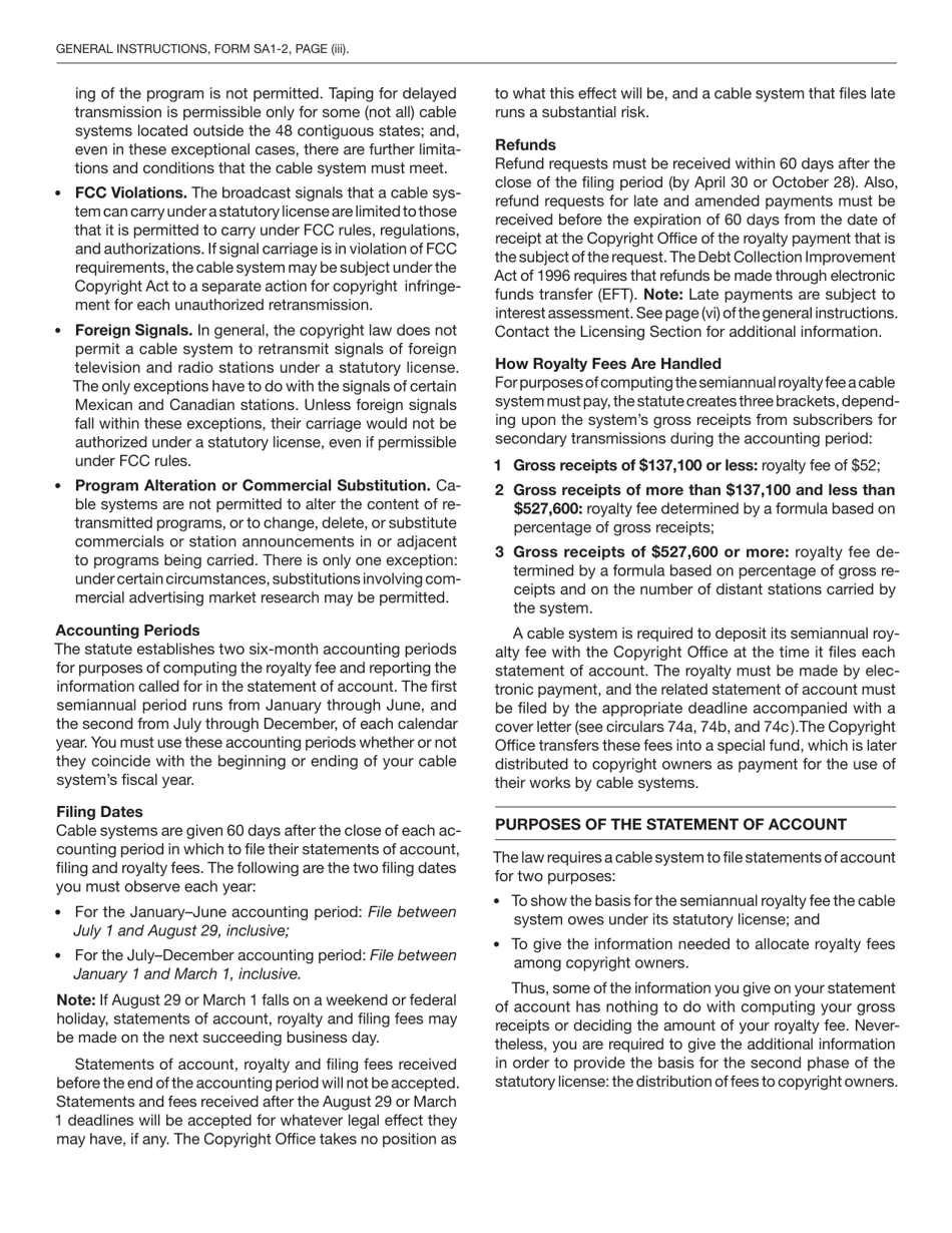 Form SA1-2 Statement of Account for Secondary Transmissions by Cable Systems (Short Form), Page 14