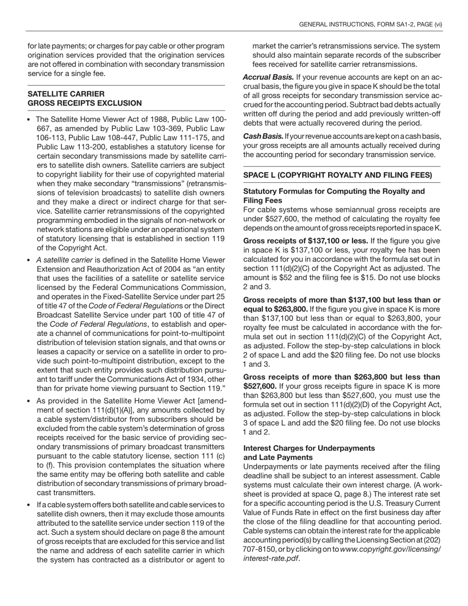 Form SA1-2 Statement of Account for Secondary Transmissions by Cable Systems (Short Form), Page 17