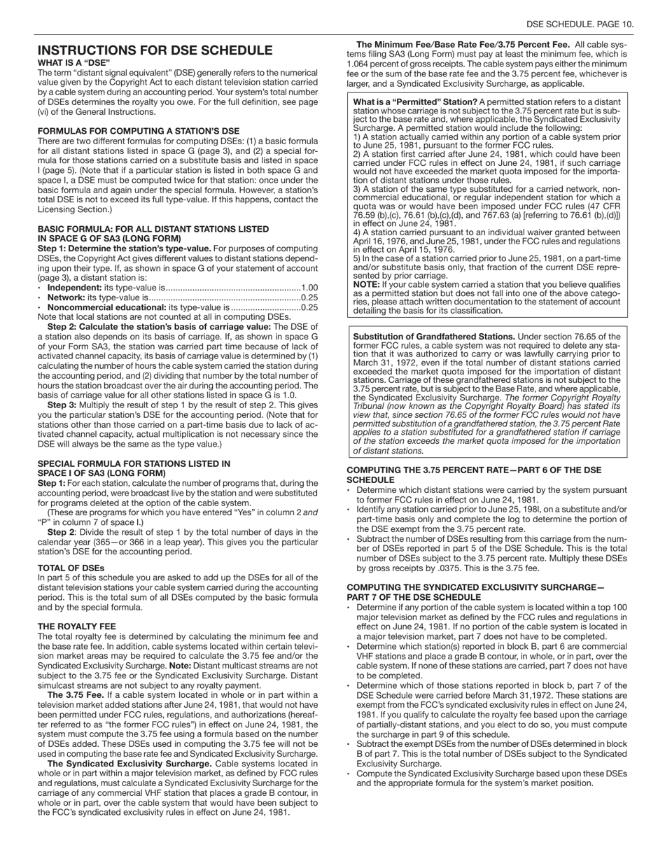 Form SA3 Statement of Account for Secondary Transmissions by Cable Systems (Long Form), Page 13
