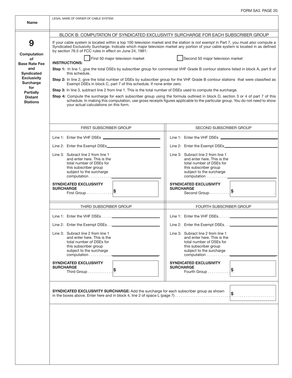 Form SA3 Statement of Account for Secondary Transmissions by Cable Systems (Long Form), Page 23