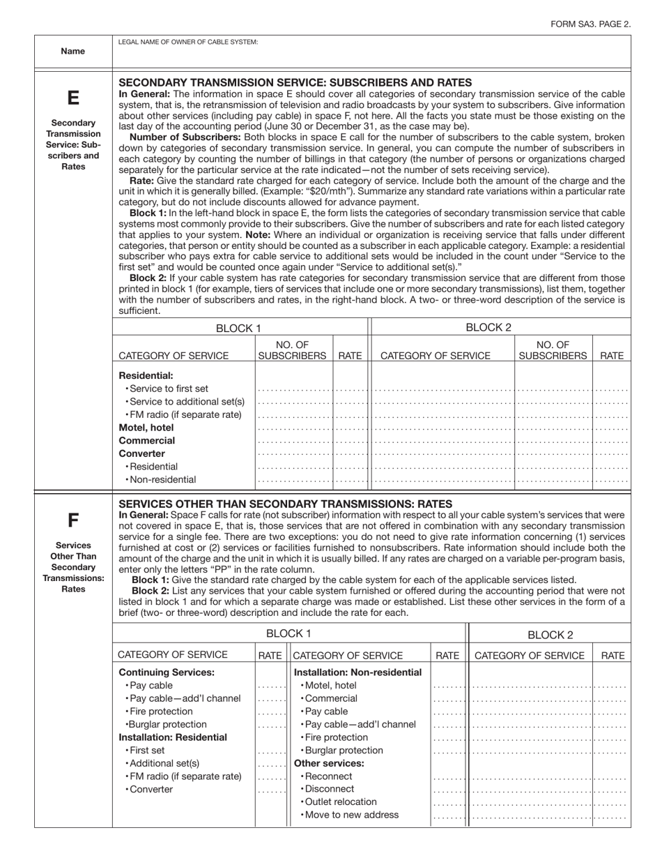 Form SA3 Statement of Account for Secondary Transmissions by Cable Systems (Long Form), Page 5