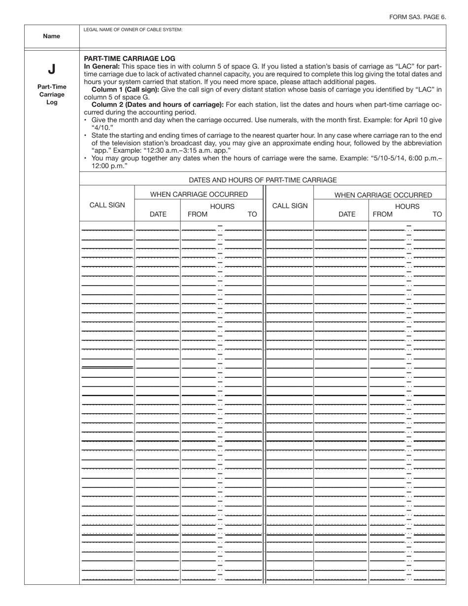 Form SA3 Statement of Account for Secondary Transmissions by Cable Systems (Long Form), Page 9