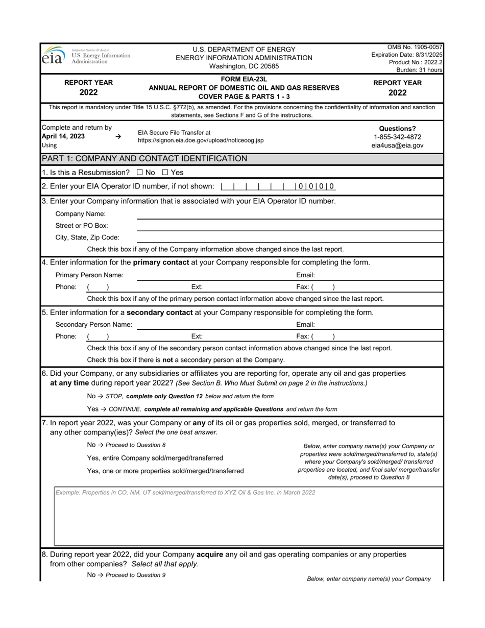 Form EIA-23L Download Printable PDF or Fill Online Annual Report of ...