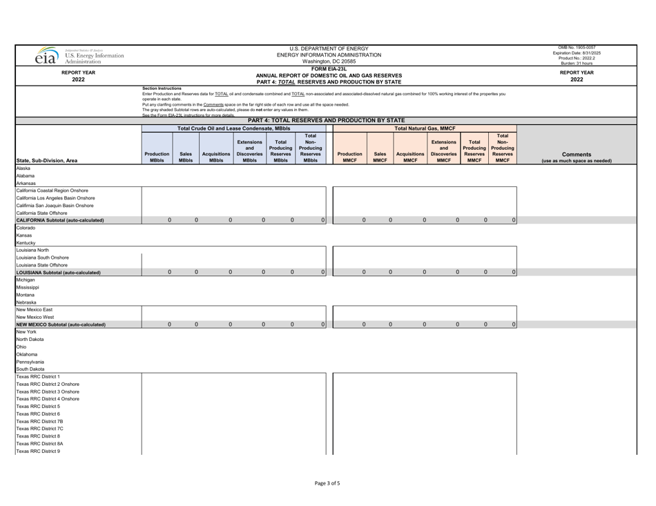Form EIA-23L Annual Report of Domestic Oil and Gas Reserves, Page 3