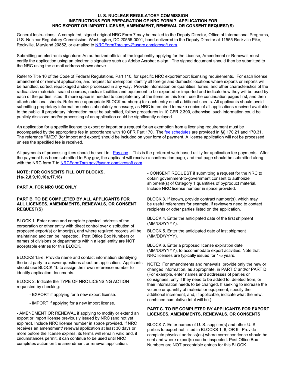 NRC Form 7 Application for NRC Export or Import License, Amendment, Renewal, or Consent Request(S), Page 4