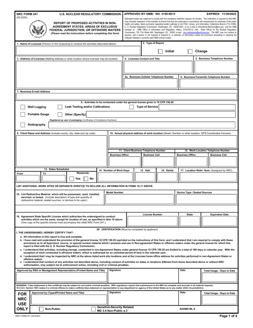 NRC Form 241  Printable Pdf