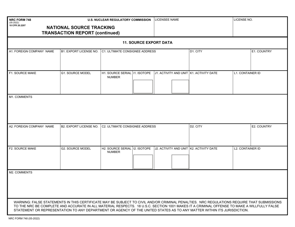 NRC Form 748 National Source Tracking Transaction Report (Long Form), Page 12