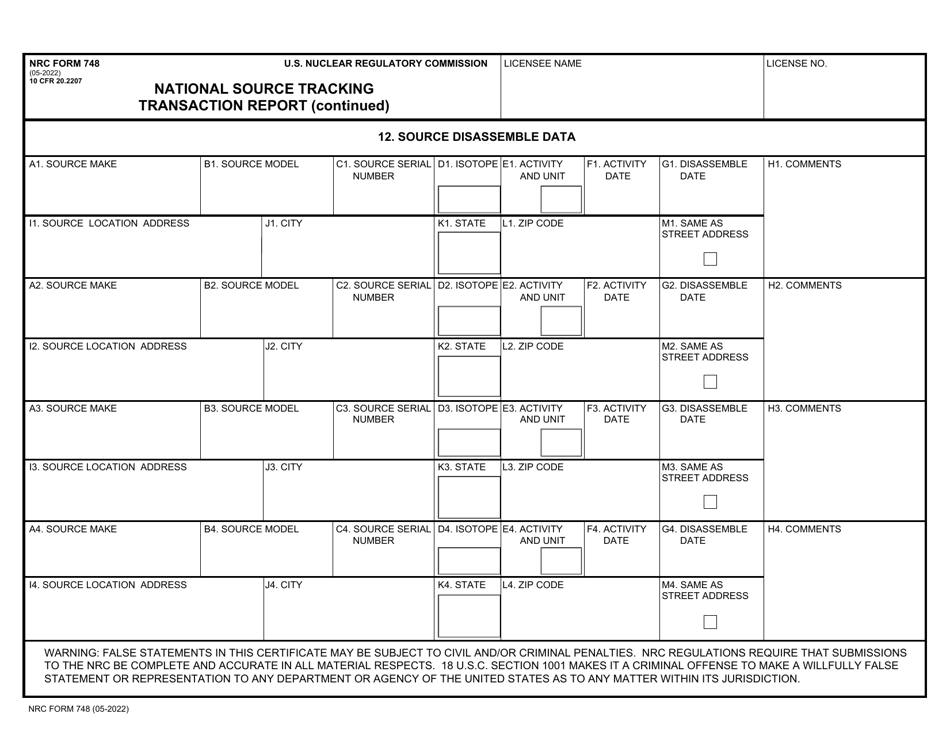 NRC Form 748 National Source Tracking Transaction Report (Long Form), Page 14