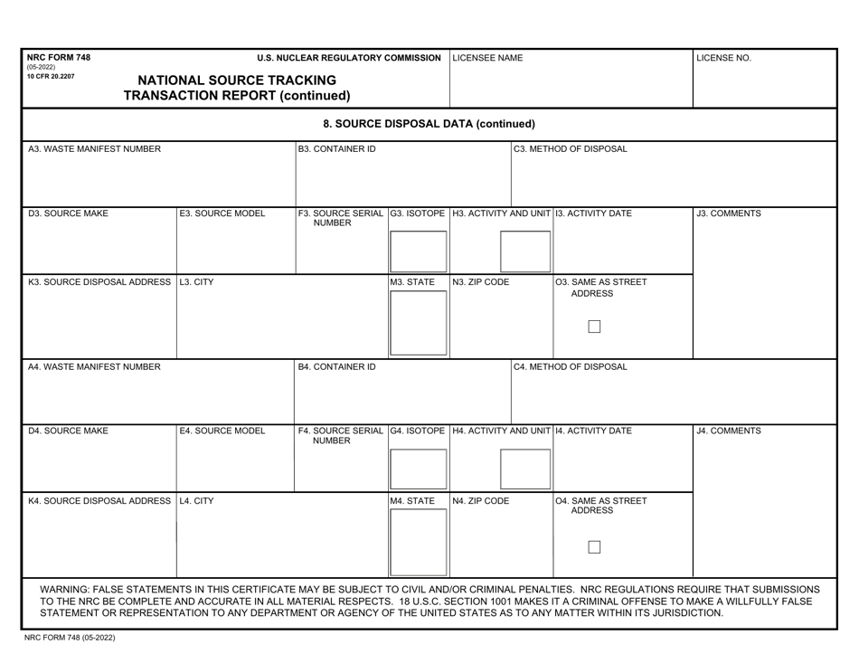 NRC Form 748 National Source Tracking Transaction Report (Long Form), Page 8