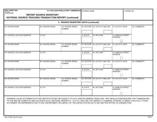 NRC Form 748A National Source Tracking Transaction Report - Report Source Inventory, Page 2
