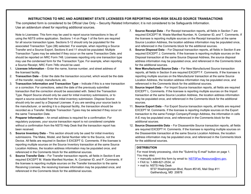 NRC Form 748A National Source Tracking Transaction Report - Report Source Inventory, Page 3