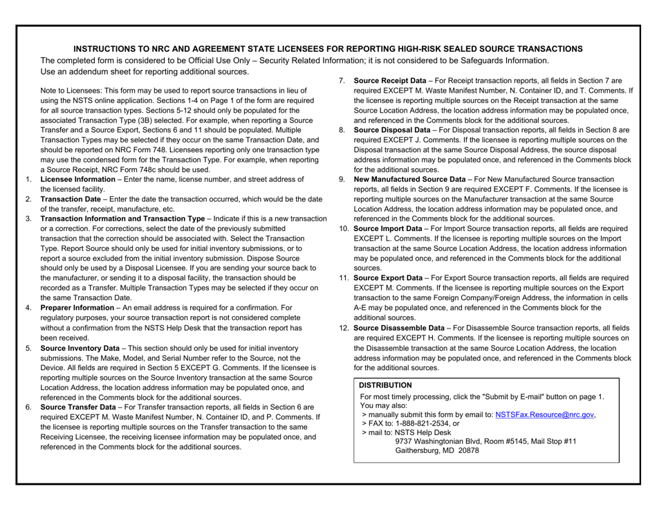 NRC Form 748C National Source Tracking Transaction Report - Receive Source, Page 4