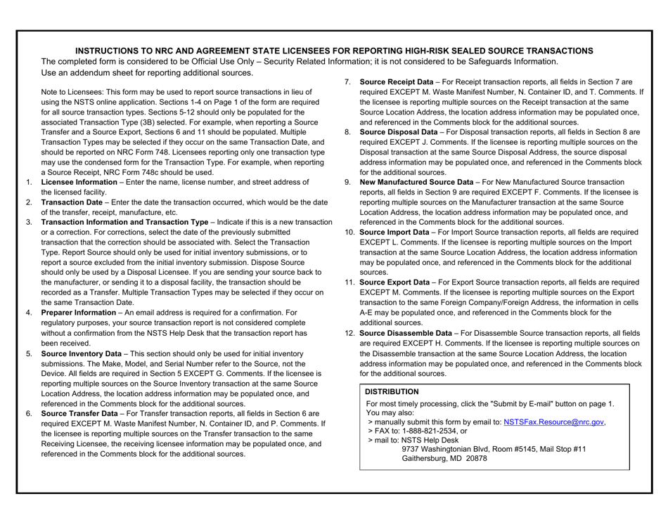 NRC Form 748D National Source Tracking Transaction Report - Dispose Source, Page 4