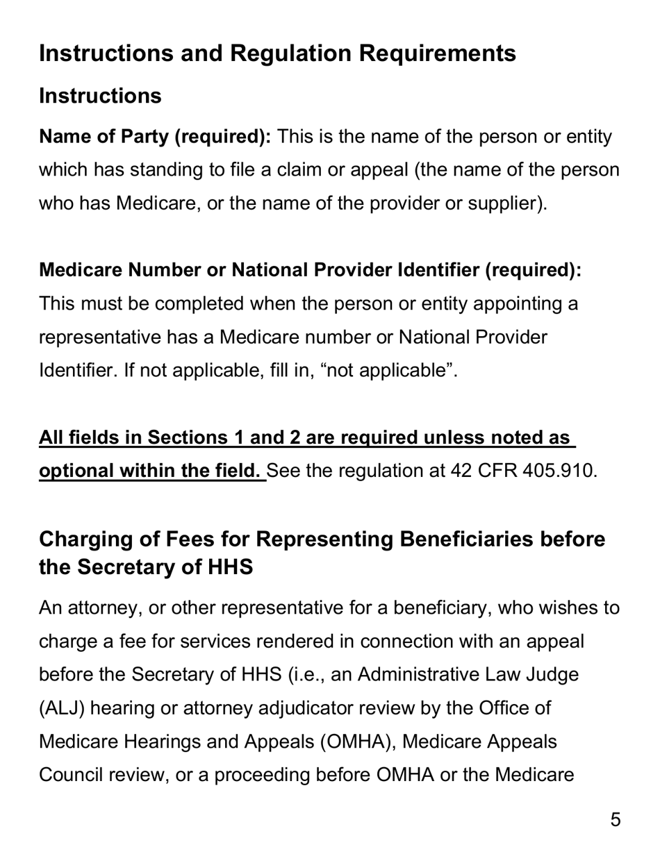 Form CMS-1696 Appointment of Representative - Large Print, Page 5