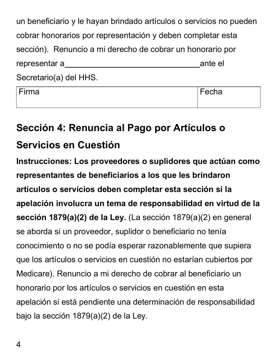 Formulario CMS-1696 Nombramiento De Un Representante - Letra Grande (Spanish), Page 4