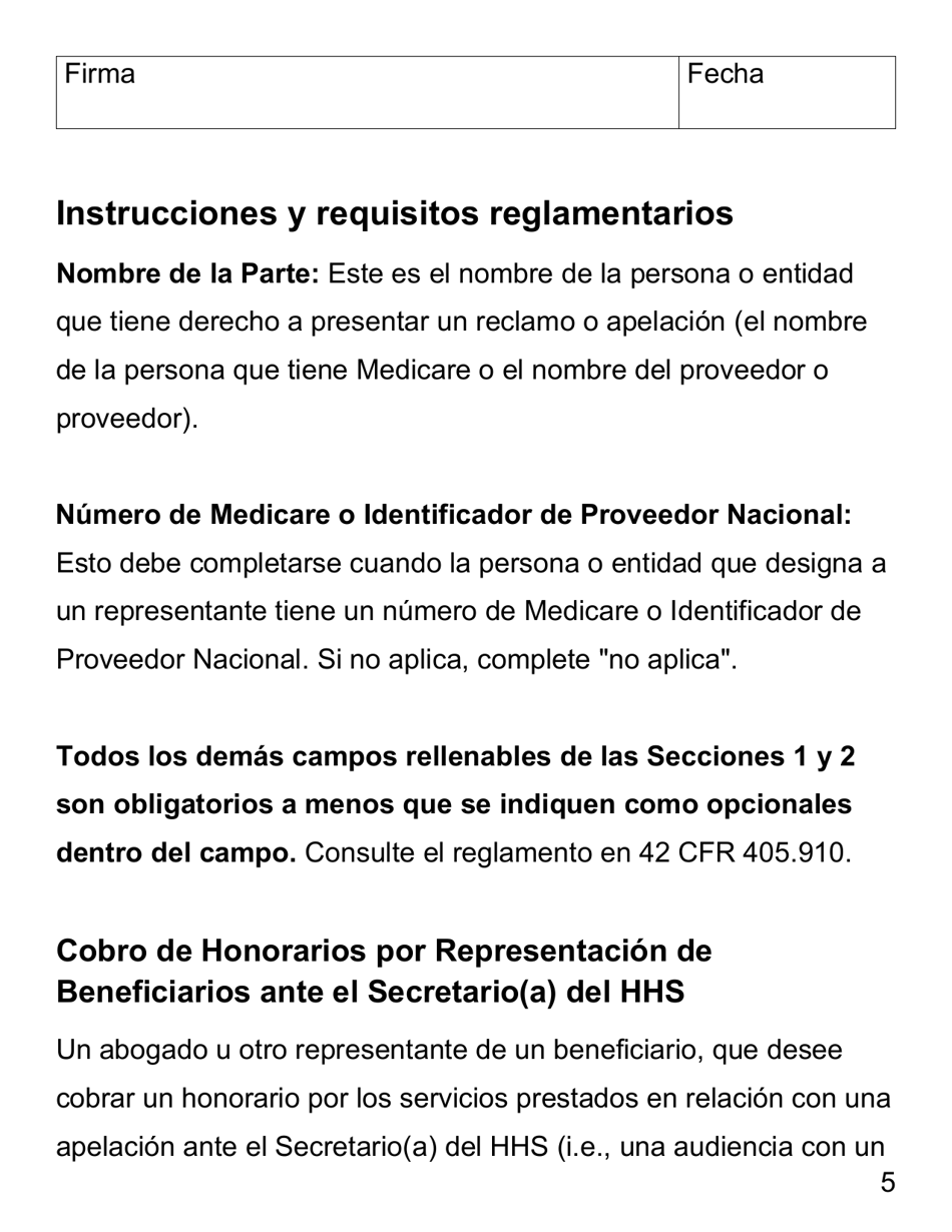 Formulario CMS-1696 Nombramiento De Un Representante - Letra Grande (Spanish), Page 5