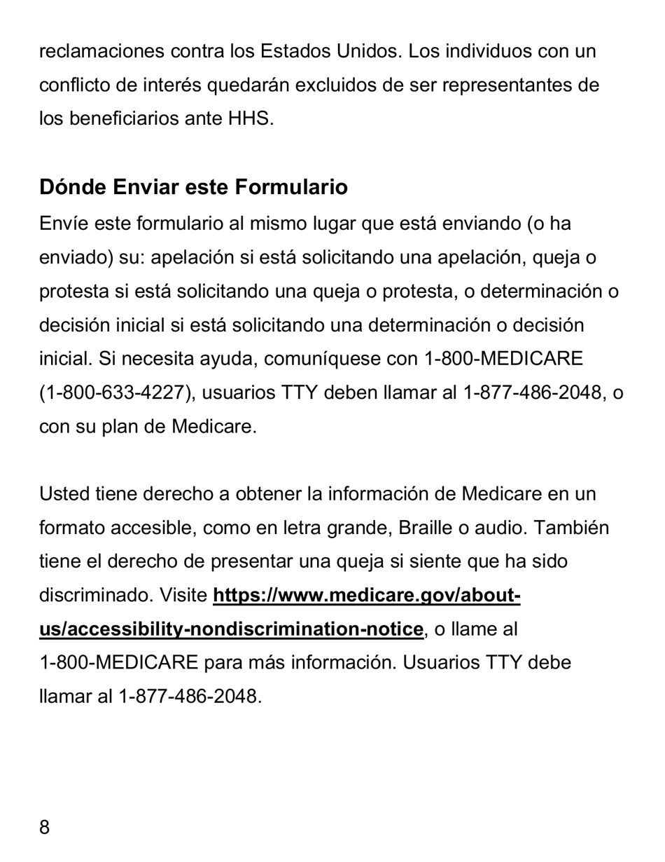 Formulario CMS-1696 Nombramiento De Un Representante - Letra Grande (Spanish), Page 8