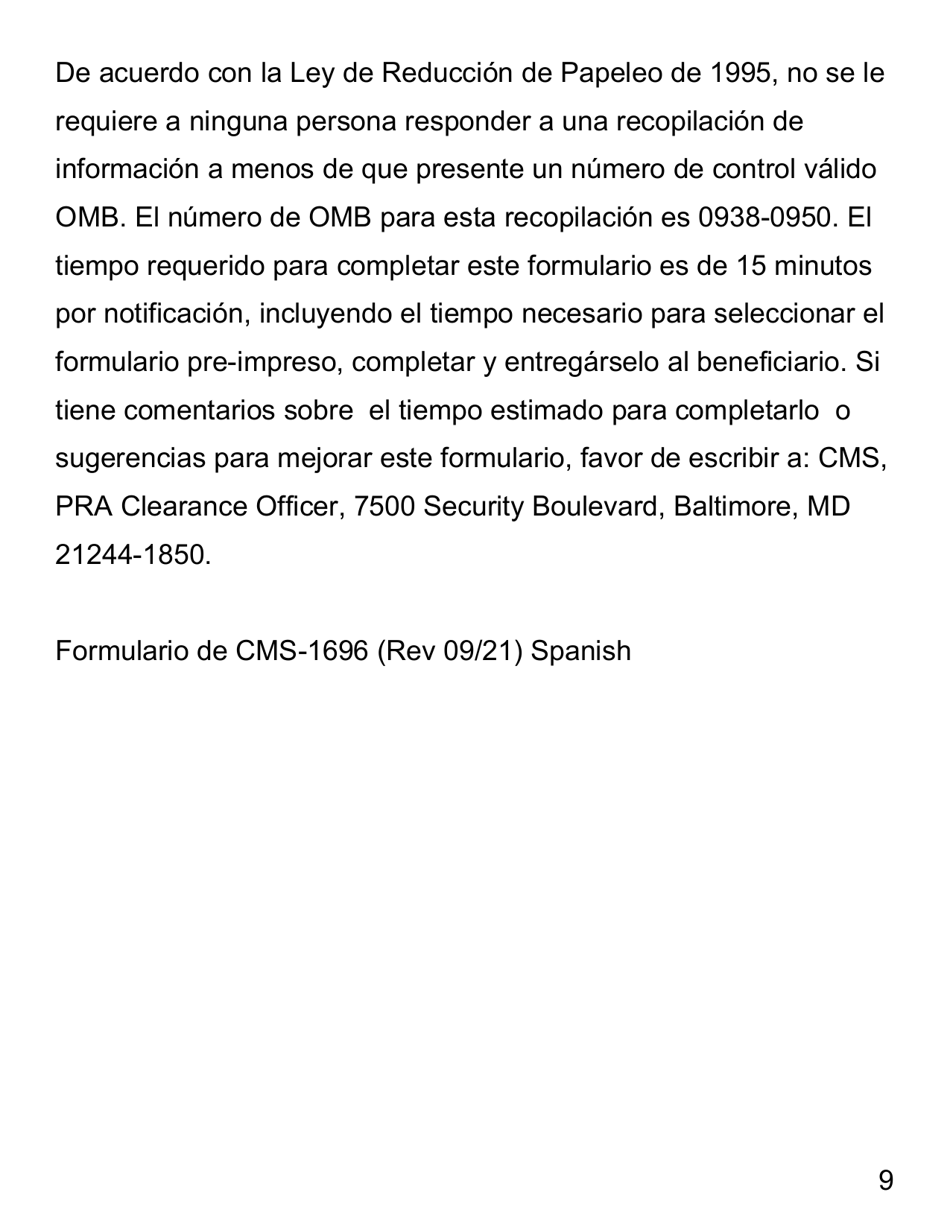 Formulario CMS-1696 Nombramiento De Un Representante - Letra Grande (Spanish), Page 9