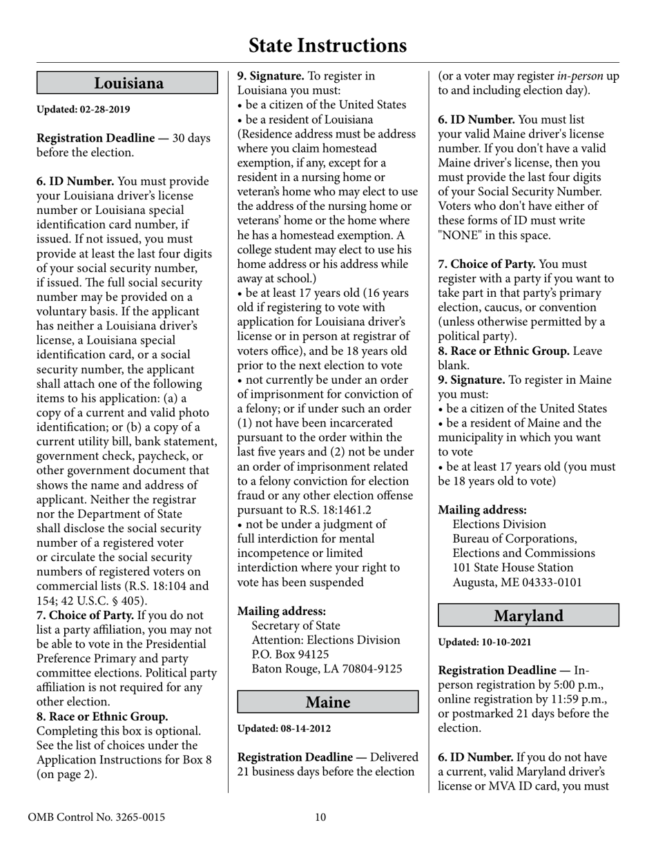 National Mail Voter Registration Form, Page 15