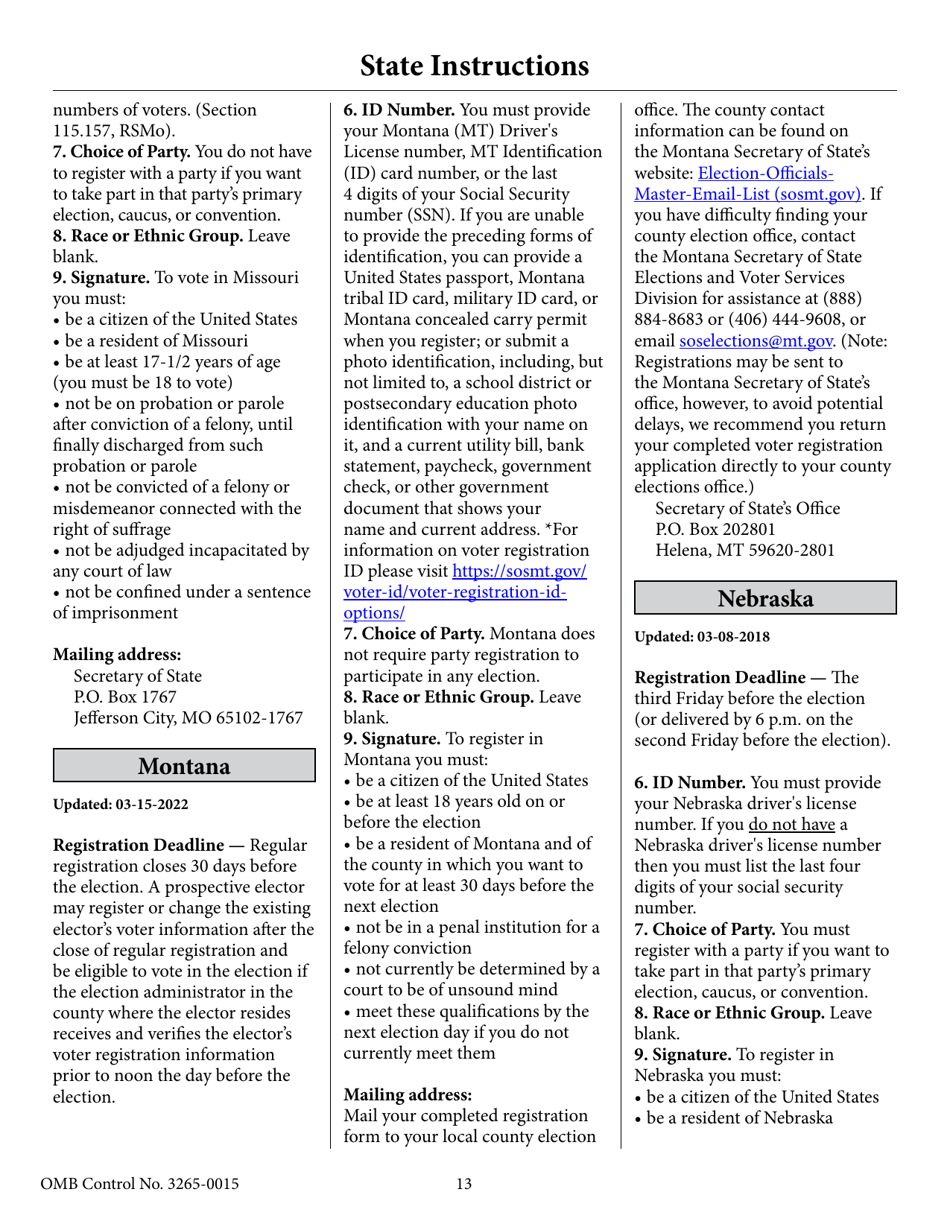 National Mail Voter Registration Form, Page 18