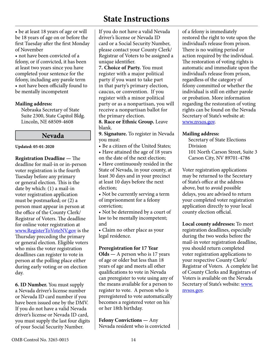 National Mail Voter Registration Form, Page 19