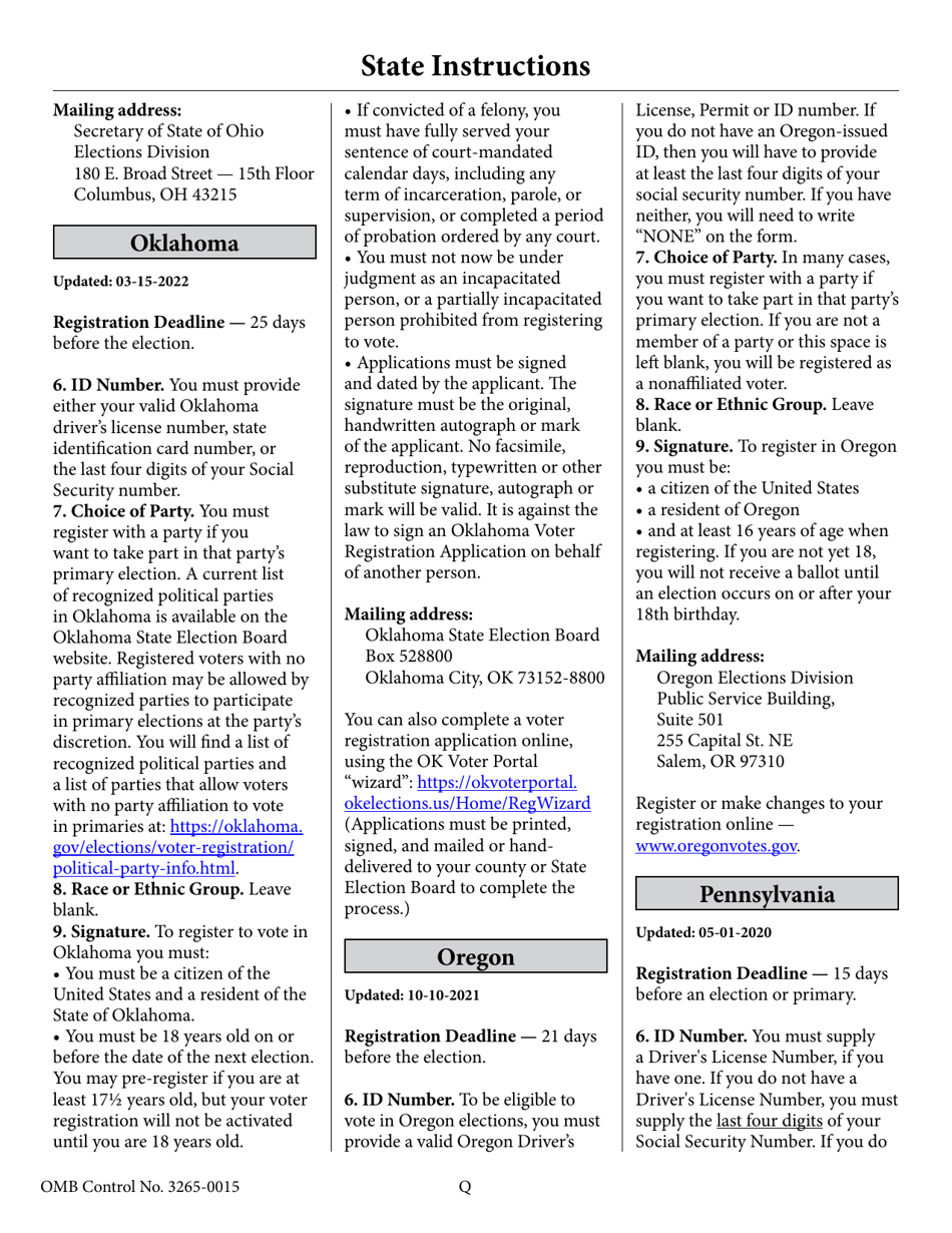 National Mail Voter Registration Form, Page 22
