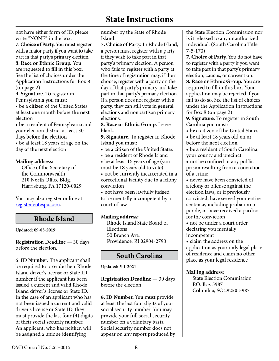 National Mail Voter Registration Form, Page 23