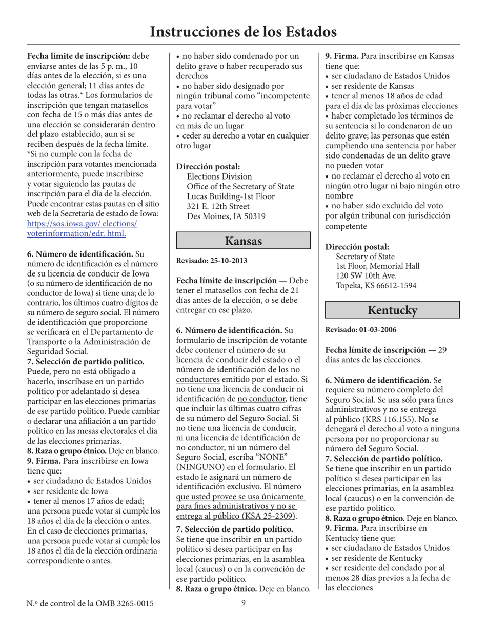 Solicitud De Inscripcion De Votante (English / Spanish), Page 14